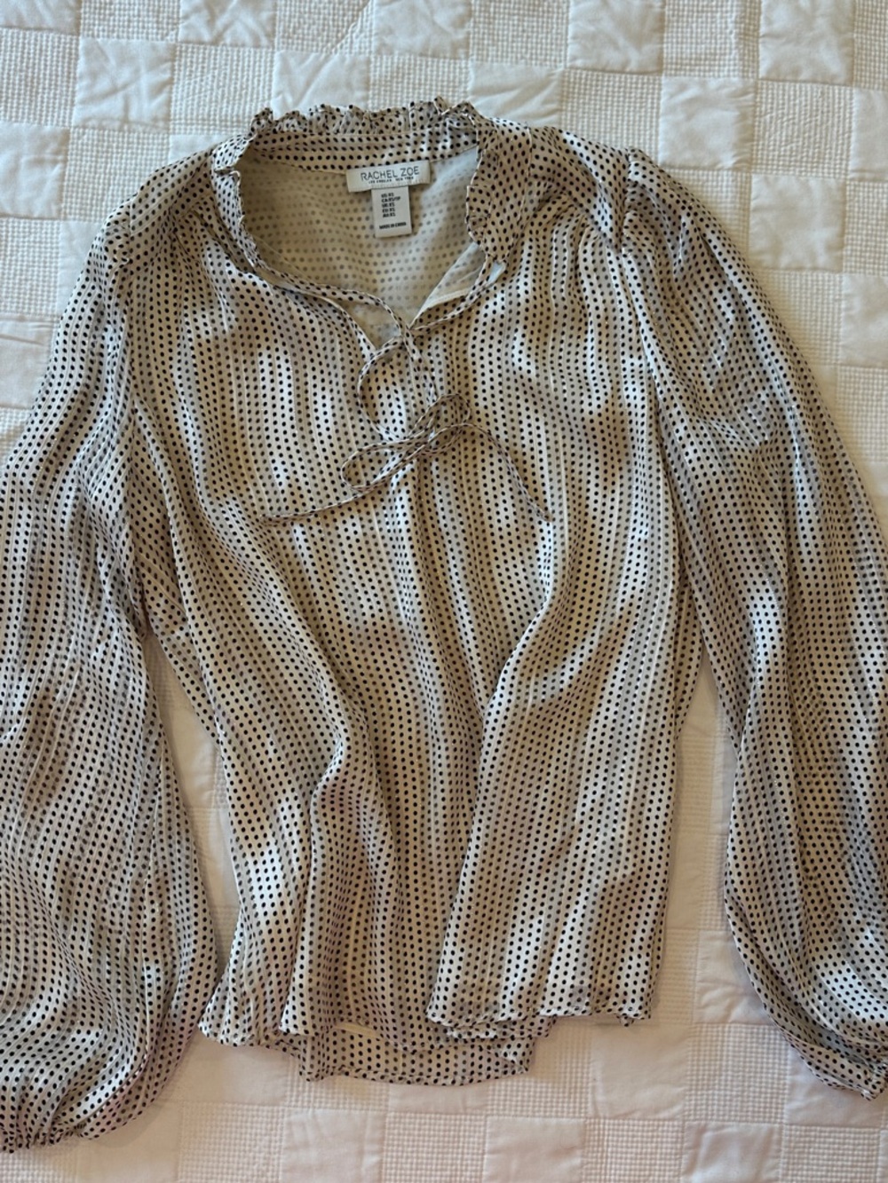 Rachel Zoe Cream Blouse with Black Dot Tie-Neck